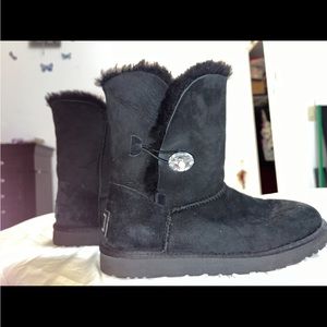 Ugg fuzzy warm boots with crystal on outer side instead of button